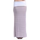 24/7 Comfort Apparel Hazel Stripe Printed Fold Over Maxi Skirt