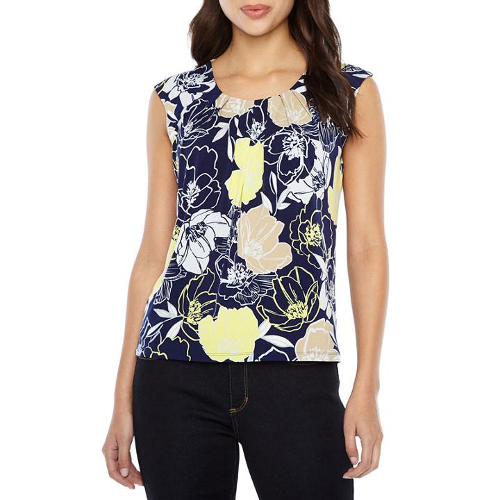 Black Label By Evan-picone Sleeveless Floral Blouse