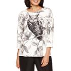 Alfred Dunner 3/4 Sleeve Owl Print Top