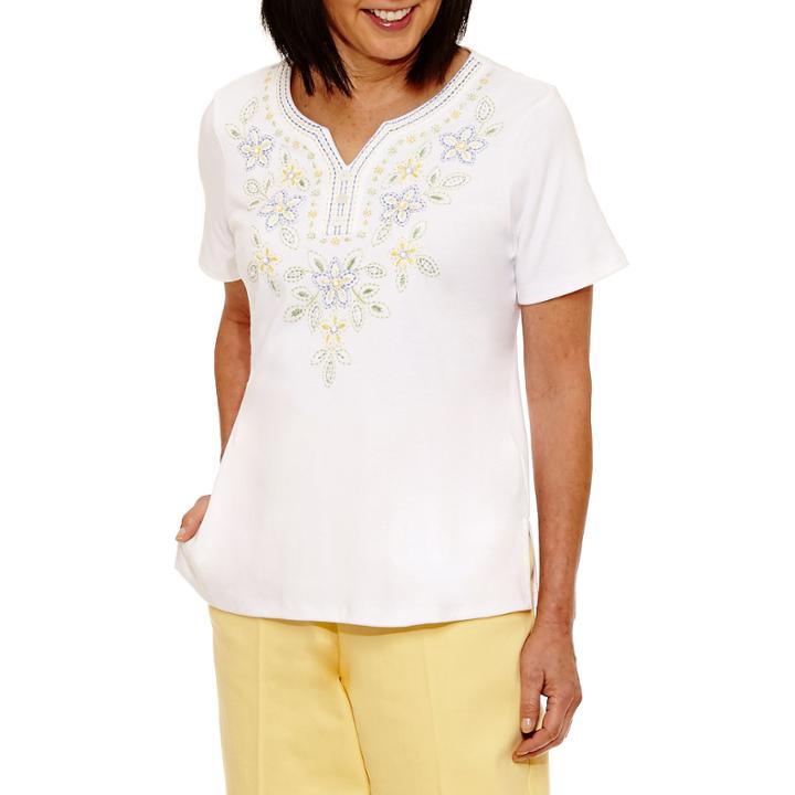 Alfred Dunner Blue Lagoon Short Sleeve V Neck T-shirt