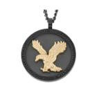 Mens Genuine Round Black Crystal Stainless Steel & Gold Ip Eagle Pendant Necklace