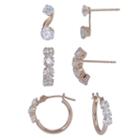 3 Pair White Cubic Zirconia 10k Gold Earring Sets