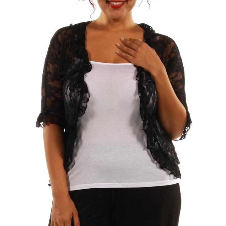 24/7 Comfort Apparel Goddess Black Lace Bolero Shrug Plus