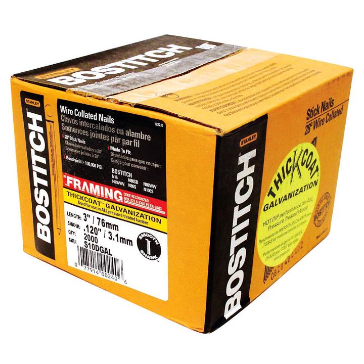 Bostitch Stanley S10dgal-fh 3 Thickcoat Galvanized 28 Stick Framing Nails 2000 Count