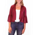 Nina Leonard Uneven Hem Bell Sleeve Suede Bolero