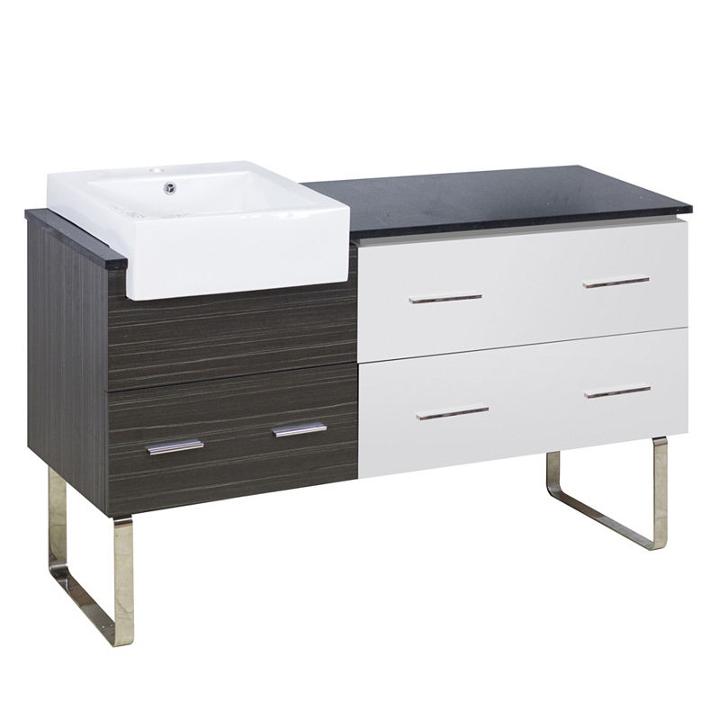 60.75-in. W Floor Mount White-dawn Grey Vanity Setfor 1 Hole Drilling Black Galaxy Top