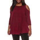 Freshman Pl 3/4 Sleeve Cold Shoulder Top With Shirt Juniors Plus