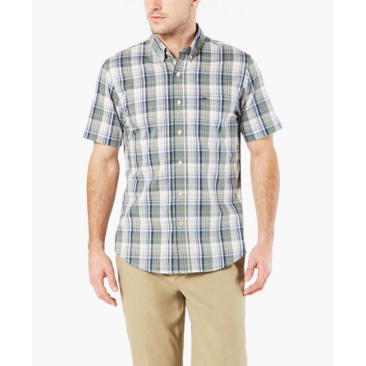 Dockers Short Sleeve Polka Dot Button-front Shirt-big And Tall