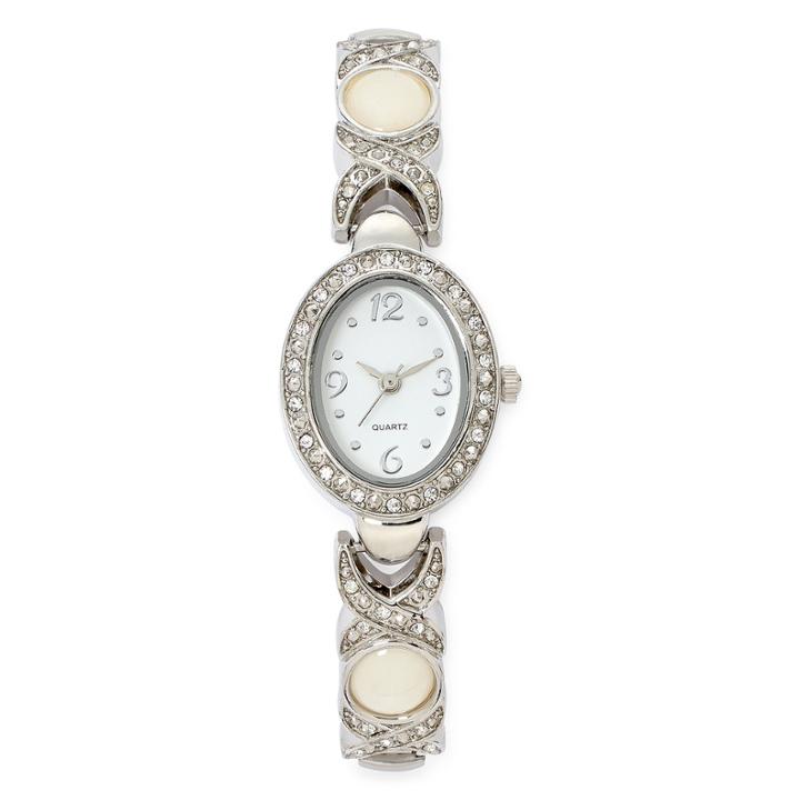 Womens Silver-tone Oval Bangle Watch