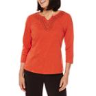 Sag Harbor Artful Animal 3/4-sleeve Embroidery Top