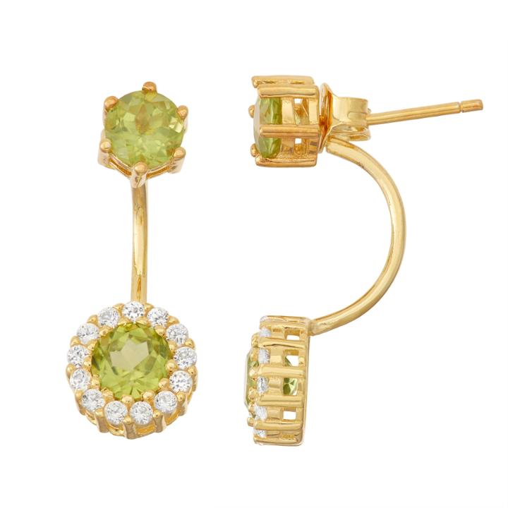 Genuine Peridot & Lab-created White Sapphire 14k Gold Over Silver Front-back Earrings
