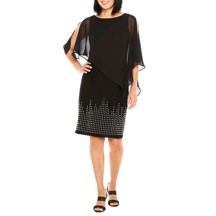 Scarlett Sleeveless Beaded Cape Shift Dress