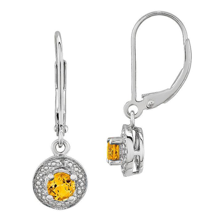 Diamond Accent Genuine Yellow Citrine Drop Earrings