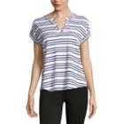 Liz Claiborne Short Sleeve Split Crew Neck Stripe T-shirt-womens