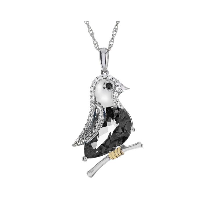 Genuine Black Onyx And Lab-created White Sapphire Sterling Silver Bird Necklace