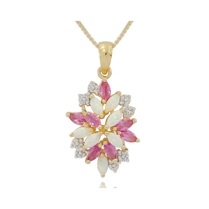 Lab Created Lab-created Opal, Pink And White Sapphire Cluster Pendant Necklace