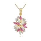 Lab Created Lab-created Opal, Pink And White Sapphire Cluster Pendant Necklace