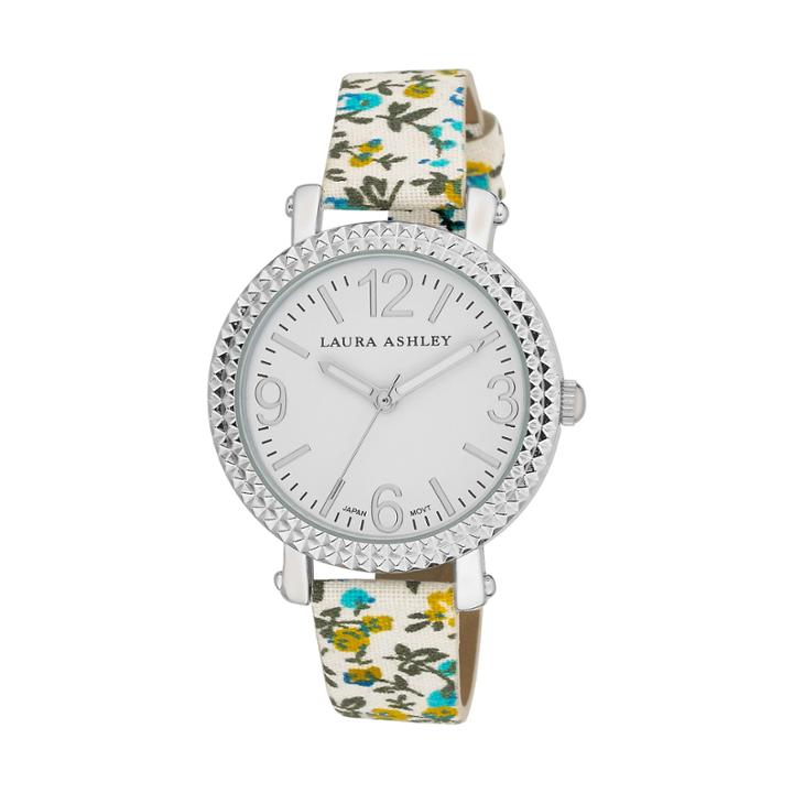 Laura Ashley Ladies Blue Floral Band Fluted Bezel Watch La31005bl