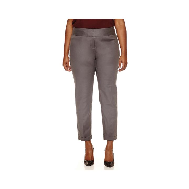 Worthington Wide Waistband Double Cotton Slim Pants - Plus