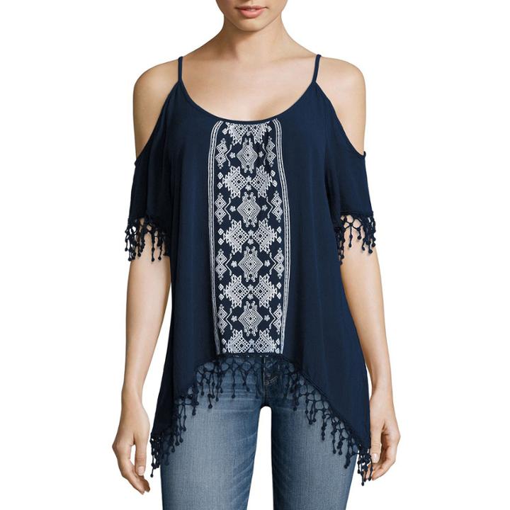 Almost Famous Short Sleeve Rayon Blouse-juniors