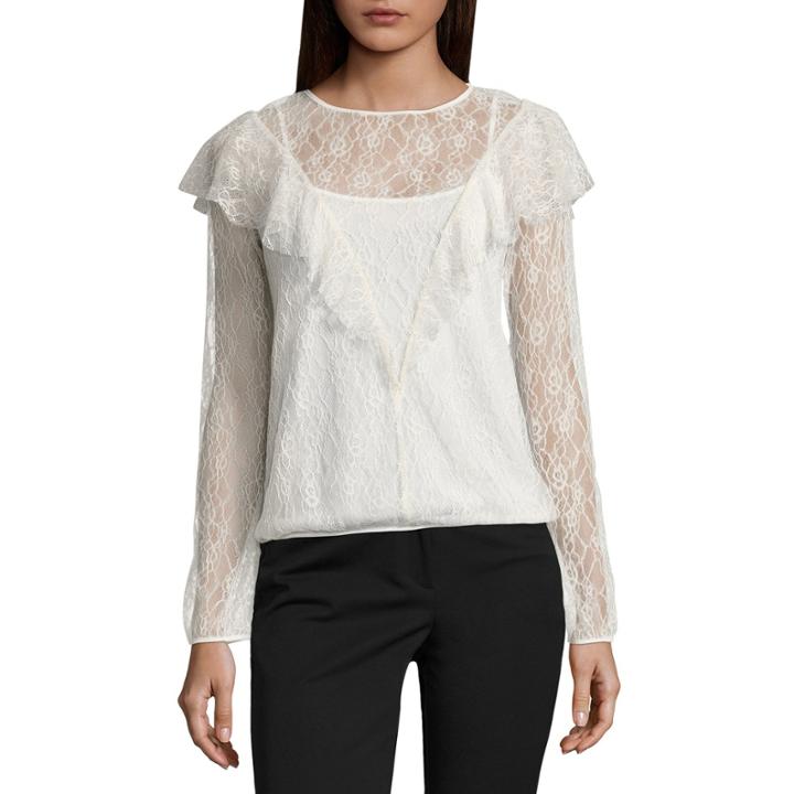 Worthington Long Sleeve Lace Ruffle Blouse