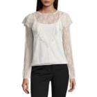 Worthington Long Sleeve Lace Ruffle Blouse