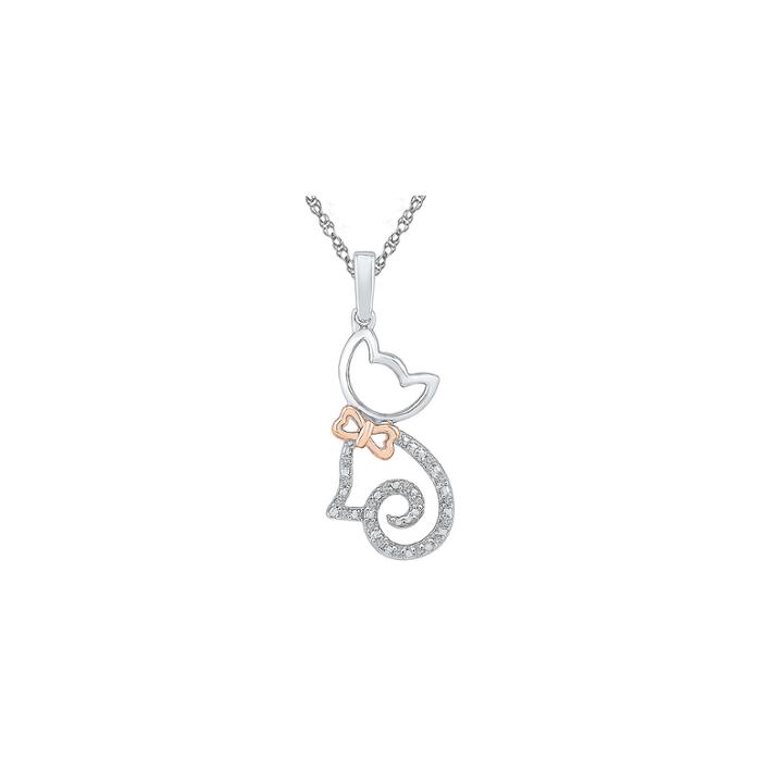 Womens Diamond Accent Gold Over Silver Cat Pendant Necklace
