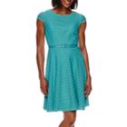R & K Originals Short-sleeve Belted Lace Fit-and-flare Dress