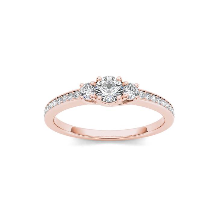 1/2 Ct. T.w. Diamond 14k Rose Gold 3-stone Engagement Ring