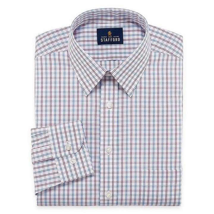 Stafford Comfort Stretch Long Sleeve Woven Plaid Dress Shirt.