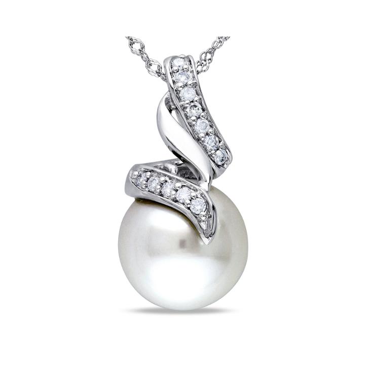 Genuine South Sea Pearl And 1/10 Ct. T.w. Diamond Pendant