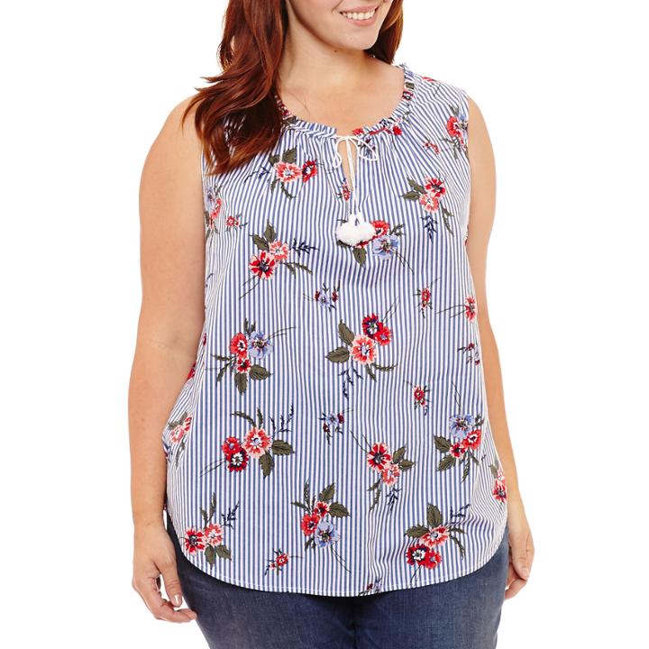 Liz Claiborne Tie Neck Ruffle Tank- Plus
