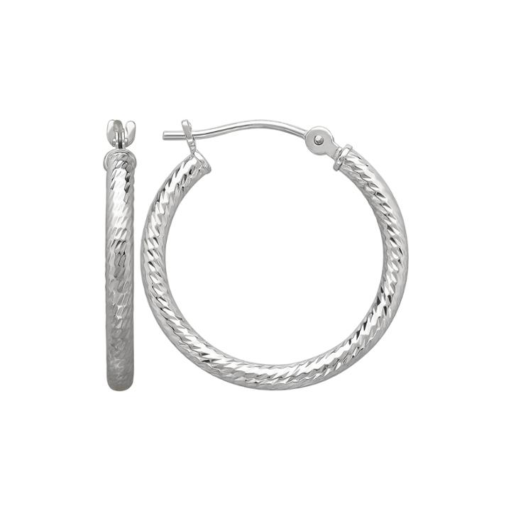 Infinite Gold™ 14k White Gold Diamond-cut Hoop Earrings