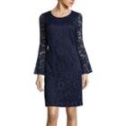 Robbie Bee Long Bell-sleeve Lace Sheath Dress