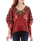 Xoxo Print Embellished-neck Poncho