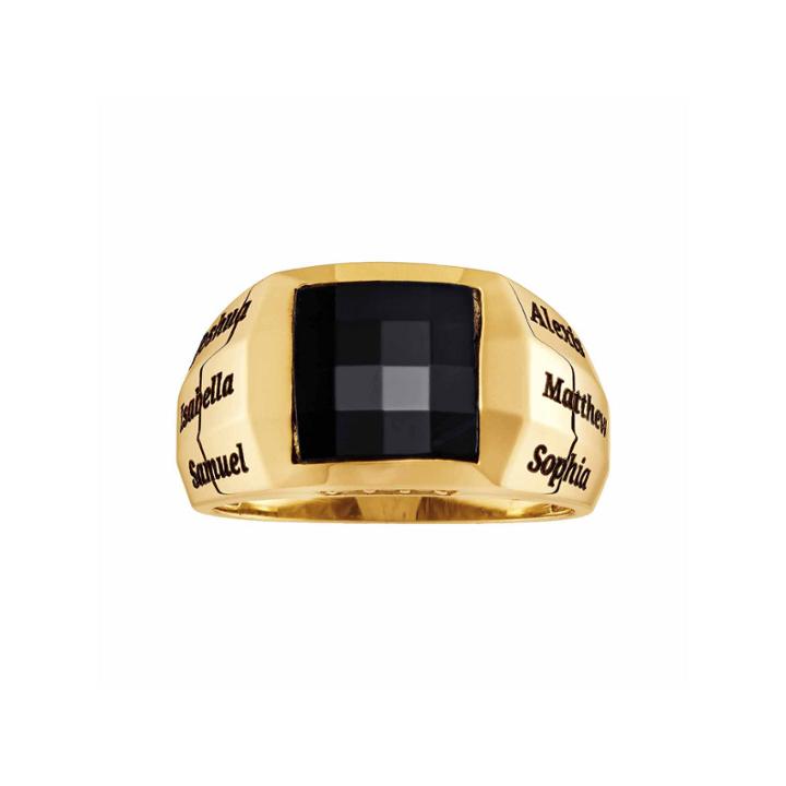 Personalized Men's Birthstones & Black Onyx Engravable Ring