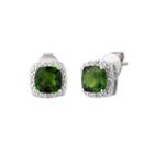 Cushion Green Chrome Diopside Sterling Silver Stud Earrings