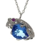 Lab-created Blue Topaz, Ruby & White Sapphire Frog Pendant Necklace