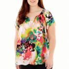 Worthington Short-sleeve Notch-neck Shell Top - Plus