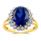 Blue Sapphire Gold Over Silver Cocktail Ring