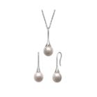 Cultured Freshwater Pearl Sterling Silver Drop Earring And Pendant Necklace Set
