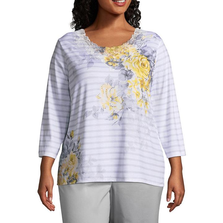 Alfred Dunner Charleston Stripe Floral Tee- Plus