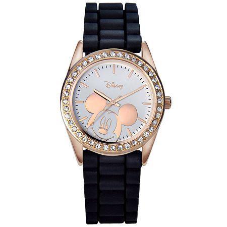Disney Mickey Mouse Rose-tone Black Strap Watch
