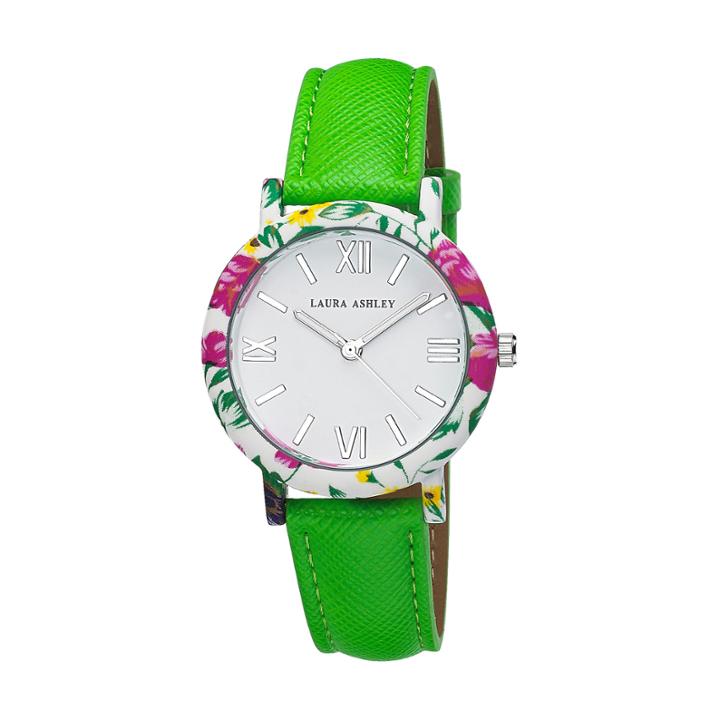 Laura Ashley Ladies Green Band Floral Bezel Watch La31003gr