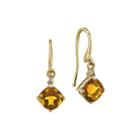 Cushion-cut Genuine Citrine And Diamond-accent 14k Yellow Gold Drop Earrings
