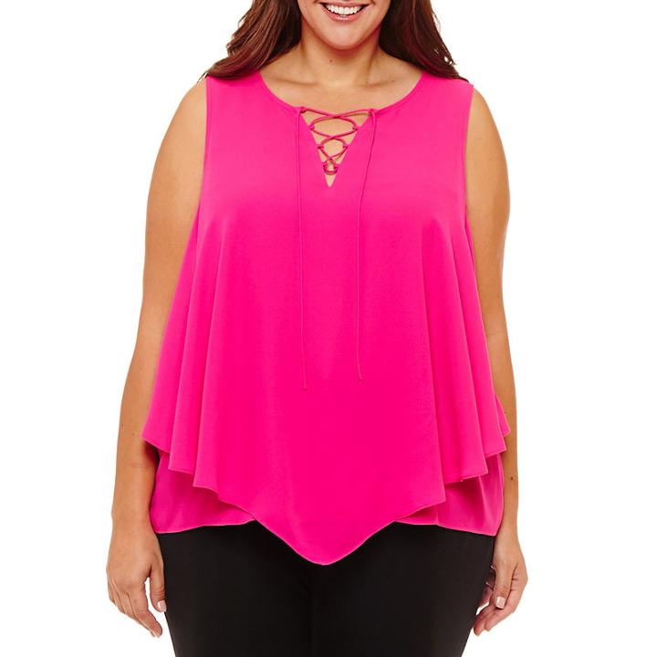Worthington Lace Up Woven Tank Top-plus