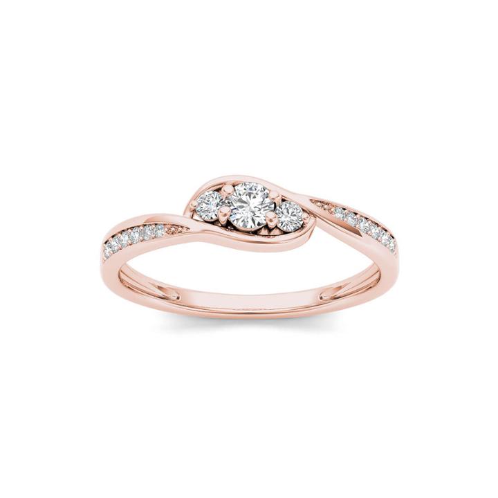 1/5 Ct. T.w. Diamond 10k Rose Gold 3-stone Engagement Ring