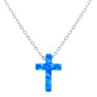 Womens Lab Created Blue Opal Cross Pendant Necklace