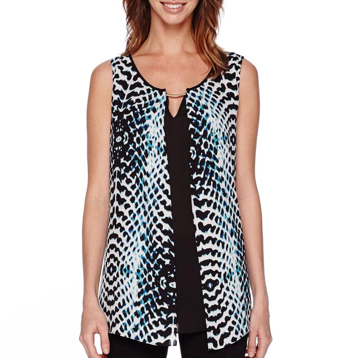 Worthington Sleeveless Open Front Blouse - Tall