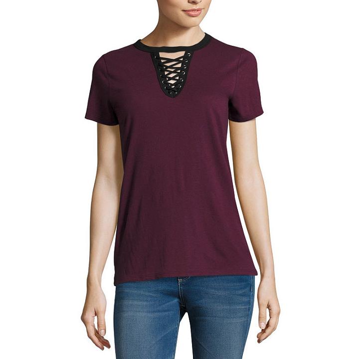 Arizona Short Sleeve Lace Up T-shirt- Juniors